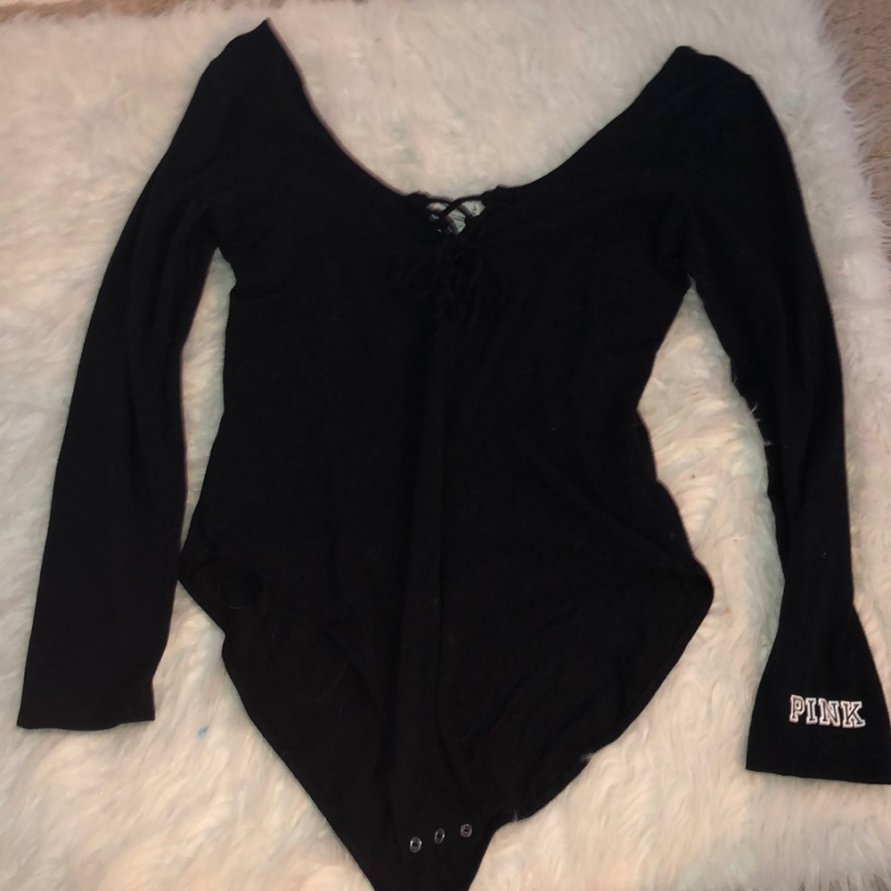 black lace up PINK body suit